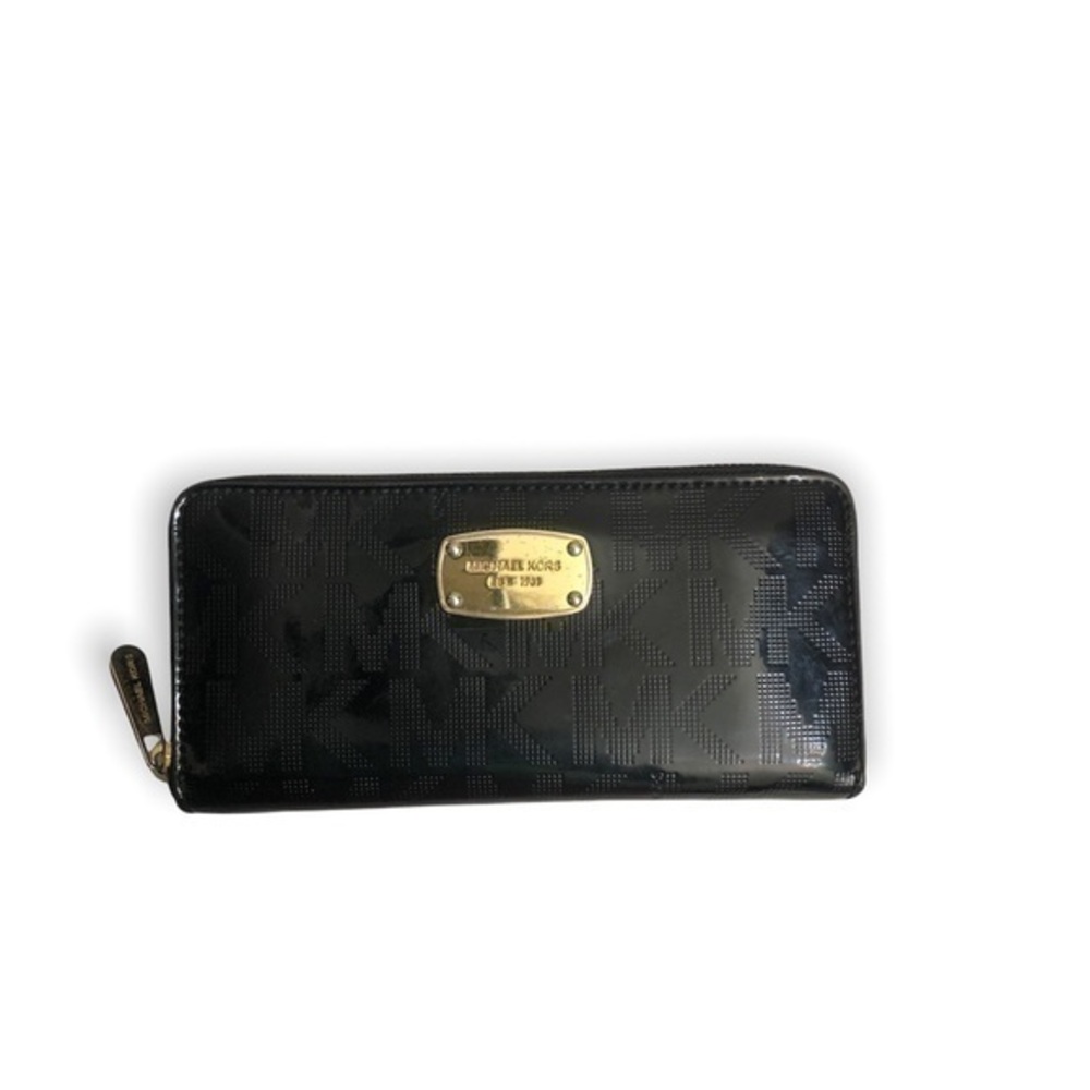 Michael kors black patent leather Zipper wallet clutch bag